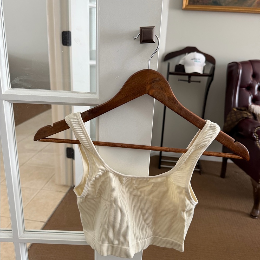 Cream Ribbed Tank Top